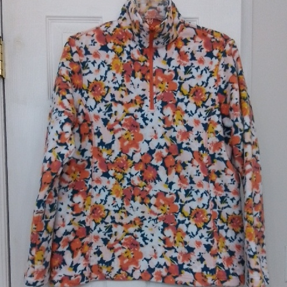 Lands' End Floral Fleece Quarter-Zip